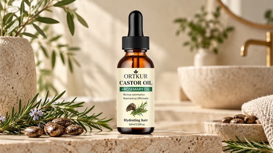 Närbild på Örtkur Castor Oil + Rosemary Oil 60ml pipettflaska
